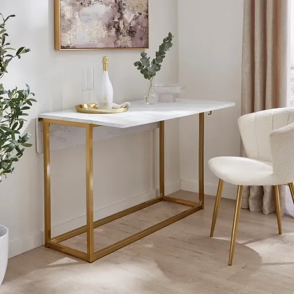 4-Seater Console Dining Table - White, Marble
