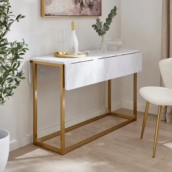 4-Seater Console Dining Table - White, Marble
