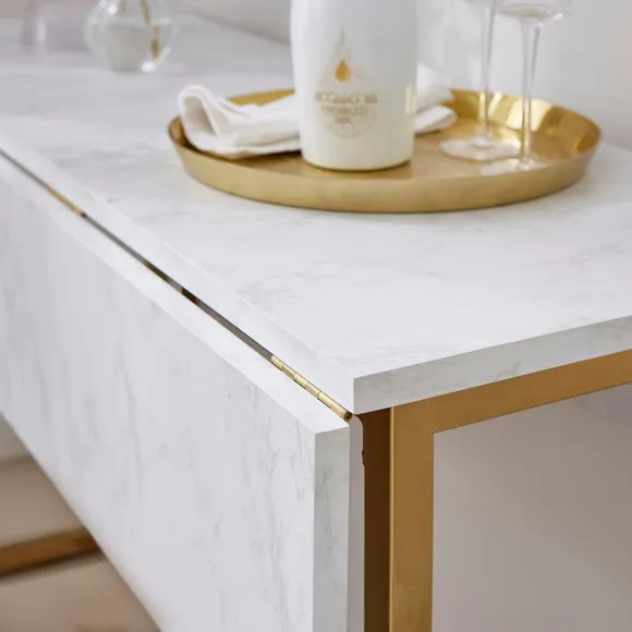 4-Seater Console Dining Table - White, Marble