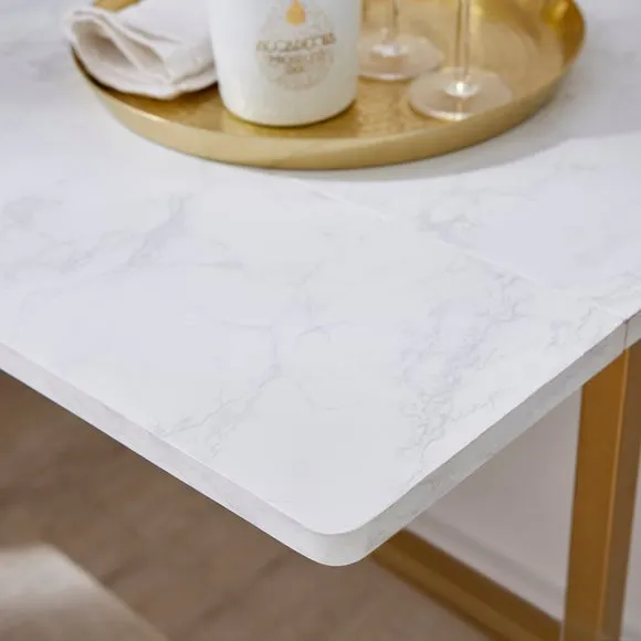4-Seater Console Dining Table - White, Marble