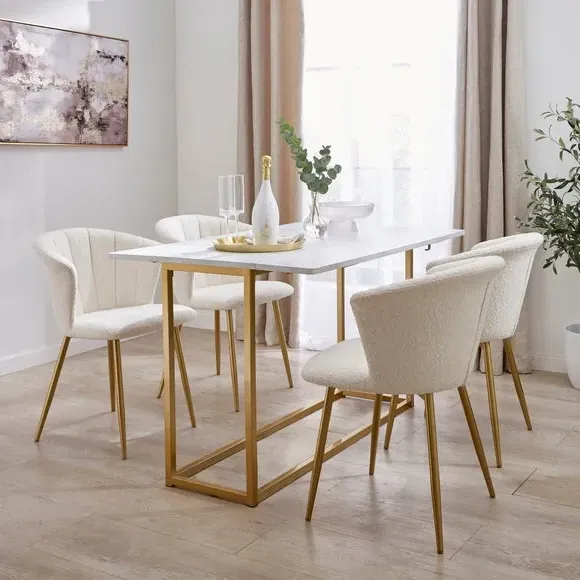 4-Seater Console Dining Table - White, Marble image