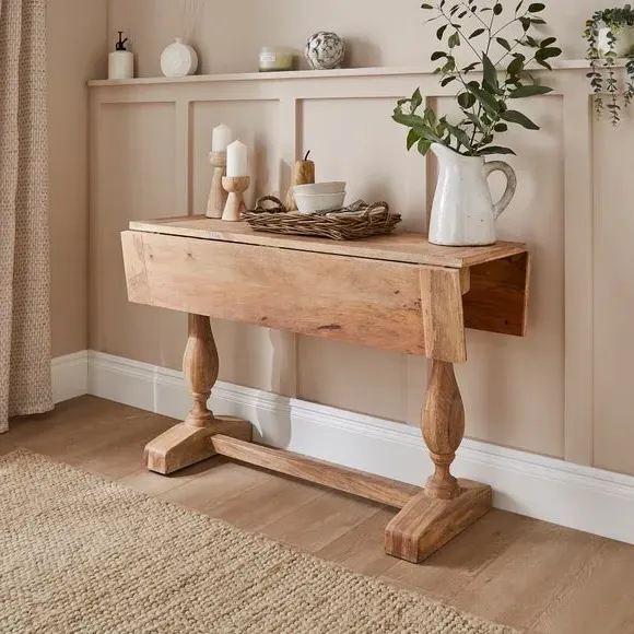 4-Seater Console Dining Table - Whitewashed, Mango Wood