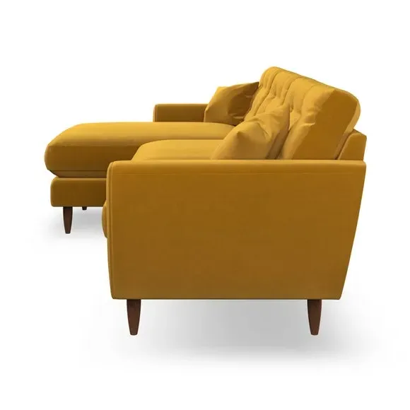 4-Seater Corner Chaise Sofa - Amber Gold, Velvet