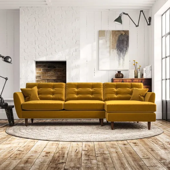 4-Seater Corner Chaise Sofa - Amber Gold, Velvet image