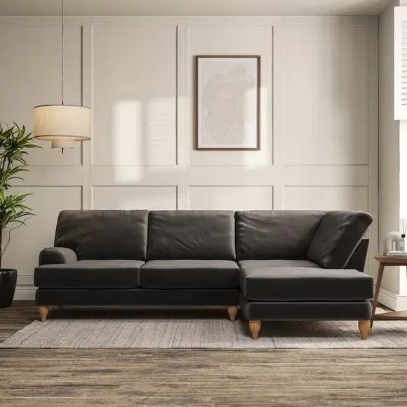 4-Seater Corner Chaise Sofa - Charcoal, Velvet
