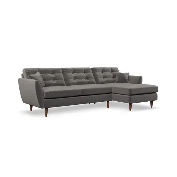 4-Seater Corner Chaise Sofa - Charcoal, Velvet
