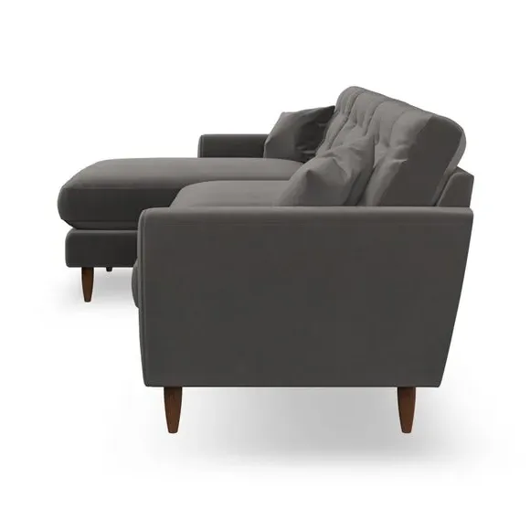 4-Seater Corner Chaise Sofa - Charcoal, Velvet