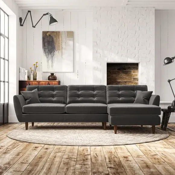 4-Seater Corner Chaise Sofa - Charcoal, Velvet