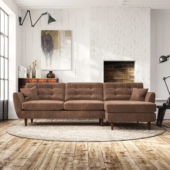 4-Seater Corner Chaise Sofa - Clay, Chenille