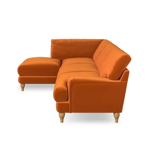 4-Seater Corner Chaise Sofa - Ginger, Velvet