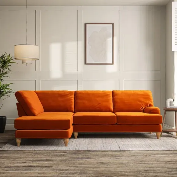 4-Seater Corner Chaise Sofa - Ginger, Velvet