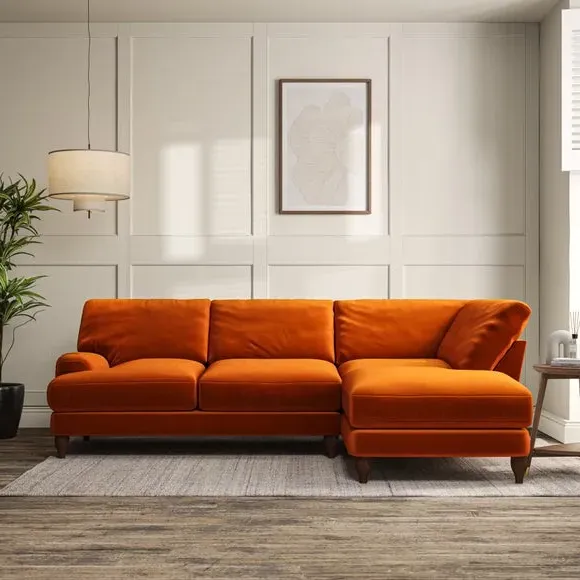 4-Seater Corner Chaise Sofa - Ginger, Velvet