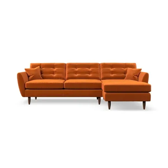 4-Seater Corner Chaise Sofa - Ginger, Velvet
