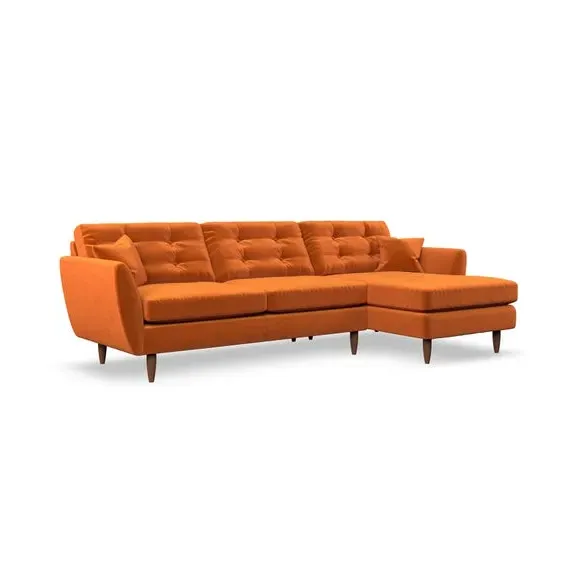 4-Seater Corner Chaise Sofa - Ginger, Velvet