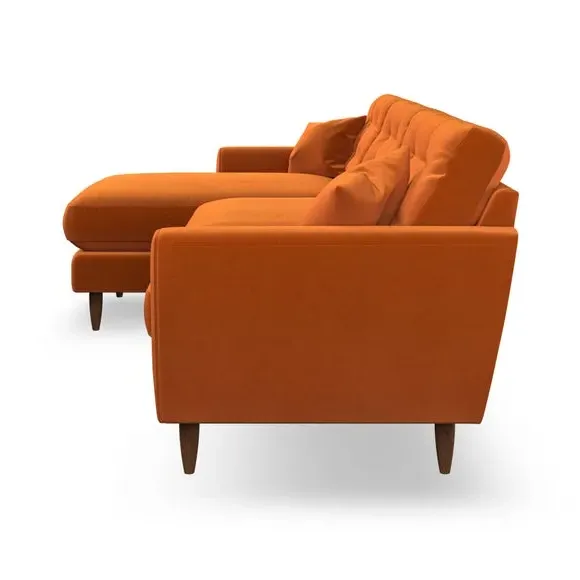 4-Seater Corner Chaise Sofa - Ginger, Velvet