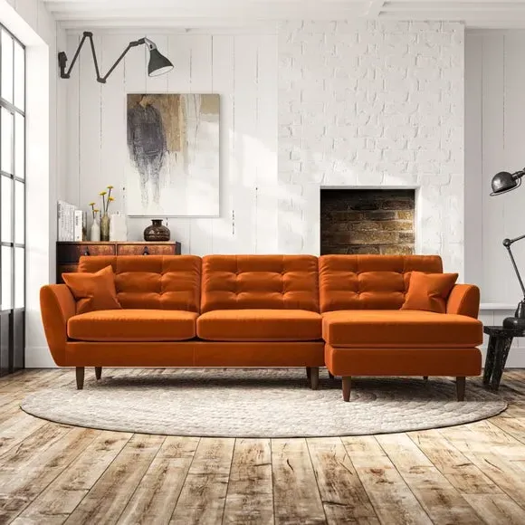 4-Seater Corner Chaise Sofa - Ginger, Velvet