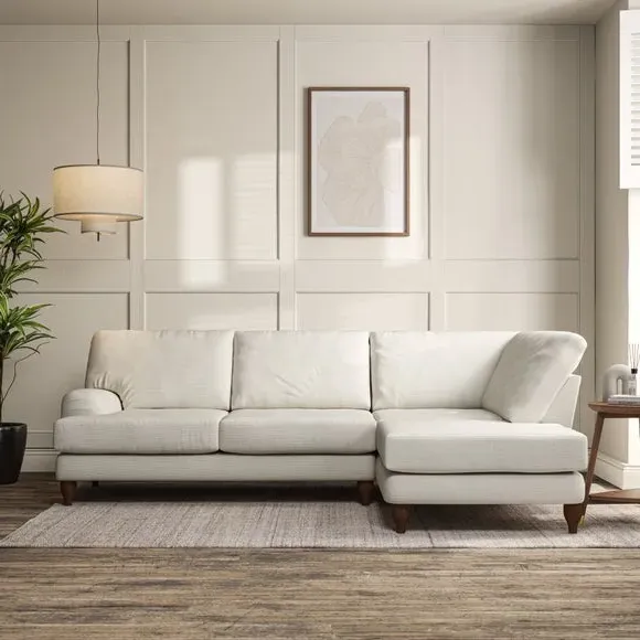 4-Seater Corner Chaise Sofa - Ivory, Fabric
