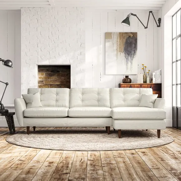 4-Seater Corner Chaise Sofa - Ivory, Tonal Weave