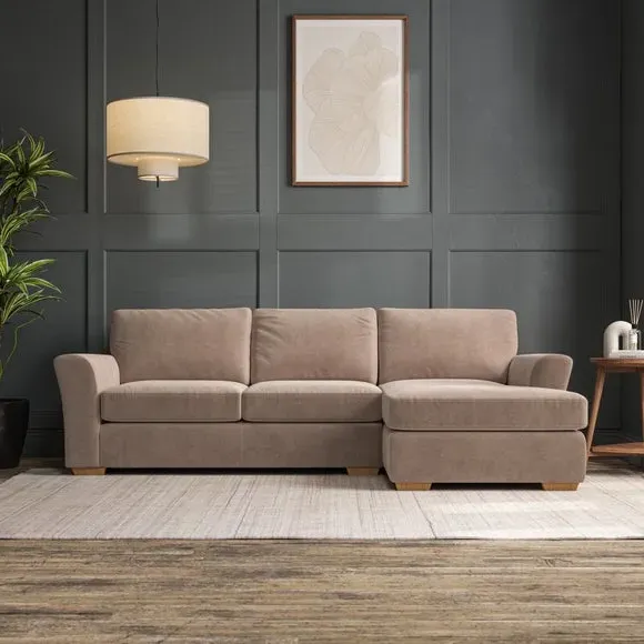 4-Seater Corner Chaise Sofa - Natural, Velvet
