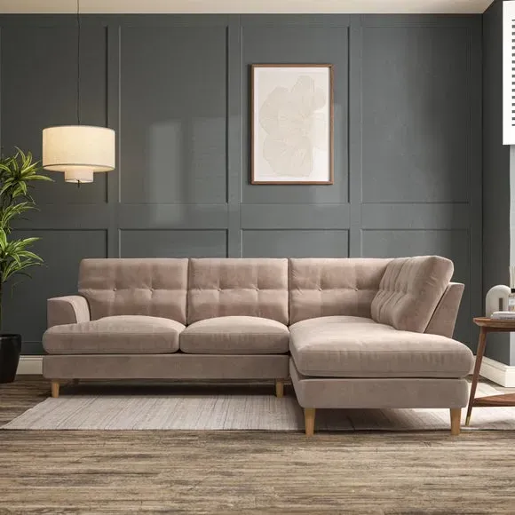 4-Seater Corner Chaise Sofa - Natural, Velvet
