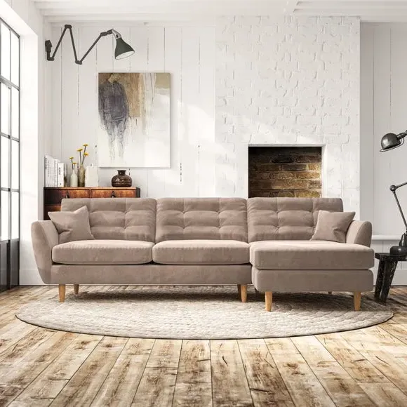 4-Seater Corner Chaise Sofa - Natural, Velvet