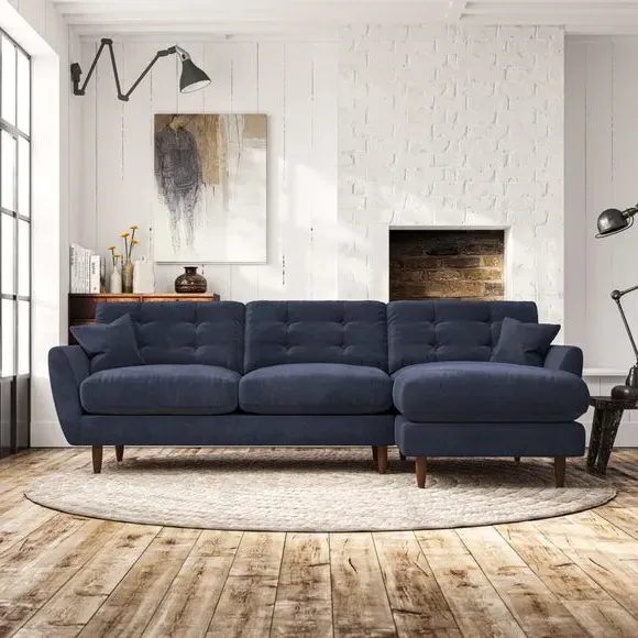 4-Seater Corner Chaise Sofa - Navy, Chenille