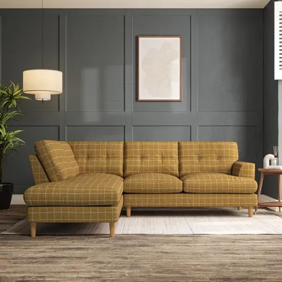 4-Seater Corner Chaise Sofa - Ochre, Velvet