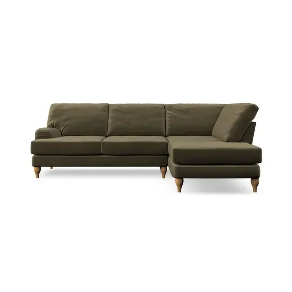 4-Seater Corner Chaise Sofa - Olive, Velvet