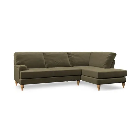 4-Seater Corner Chaise Sofa - Olive, Velvet