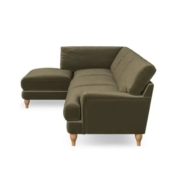 4-Seater Corner Chaise Sofa - Olive, Velvet
