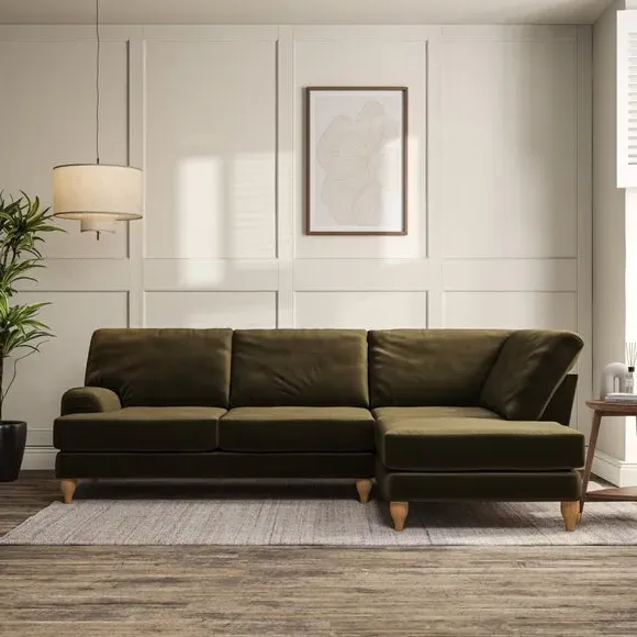 4-Seater Corner Chaise Sofa - Olive, Velvet