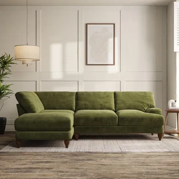 4-Seater Corner Chaise Sofa - Olive, Velvet