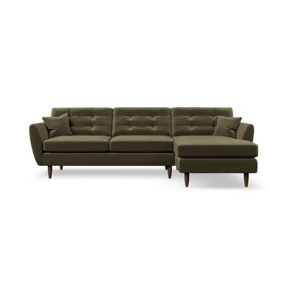 4-Seater Corner Chaise Sofa - Olive, Velvet