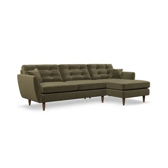4-Seater Corner Chaise Sofa - Olive, Velvet