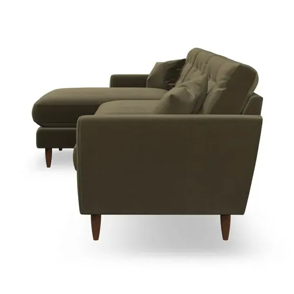 4-Seater Corner Chaise Sofa - Olive, Velvet