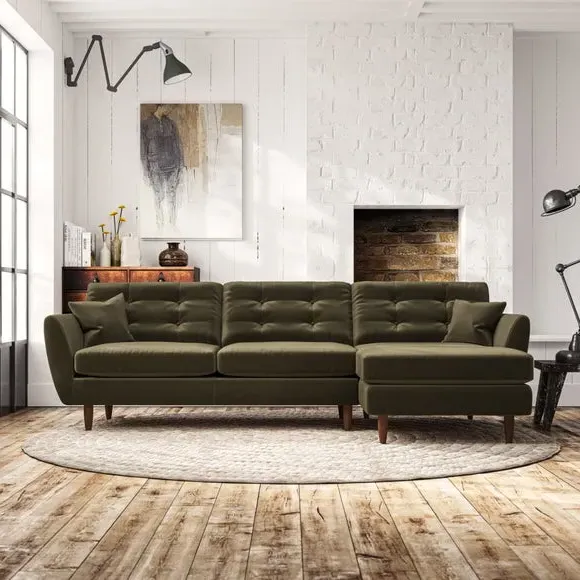 4-Seater Corner Chaise Sofa - Olive, Velvet
