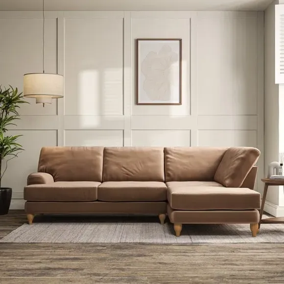 4-Seater Corner Chaise Sofa - Taupe, Velvet