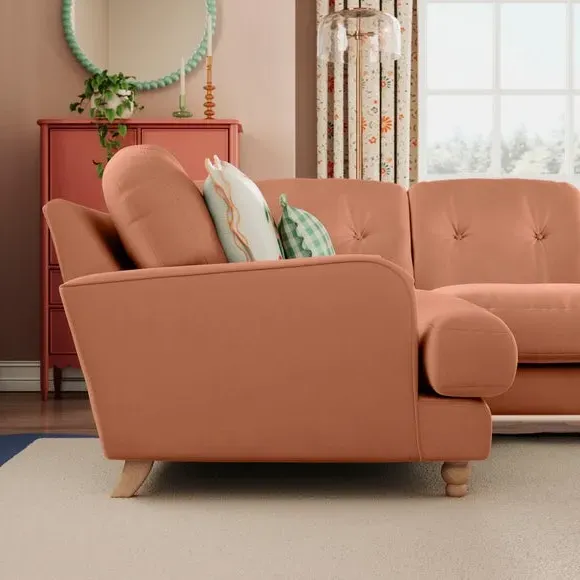 4-Seater Corner Sofa - Apricot, Velvet