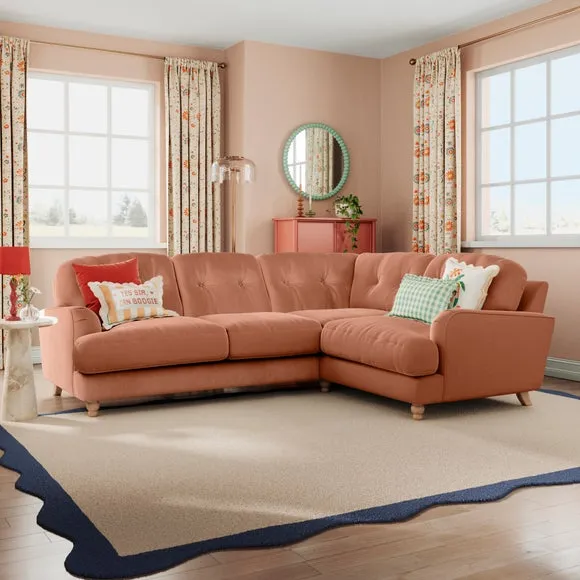 4-Seater Corner Sofa - Apricot, Velvet image