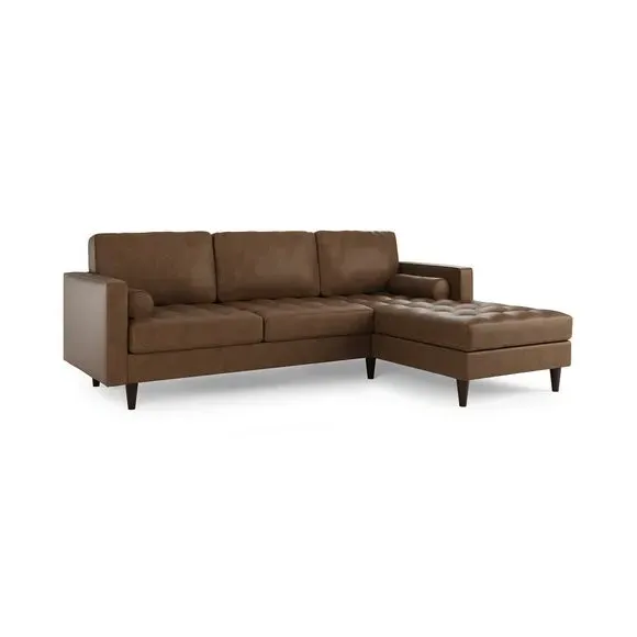 4-Seater Corner Sofa Bed - Mocha, Faux Leather