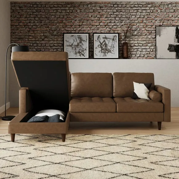 4-Seater Corner Sofa Bed - Mocha, Faux Leather