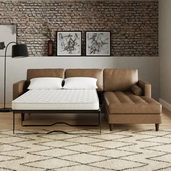 4-Seater Corner Sofa Bed - Mocha, Faux Leather
