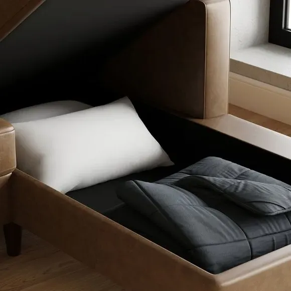 4-Seater Corner Sofa Bed - Mocha, Faux Leather