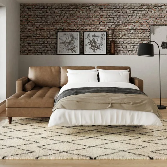 4-Seater Corner Sofa Bed - Mocha, Faux Leather