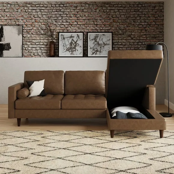 4-Seater Corner Sofa Bed - Mocha, Faux Leather