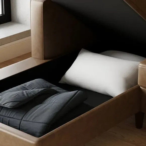 4-Seater Corner Sofa Bed - Mocha, Faux Leather