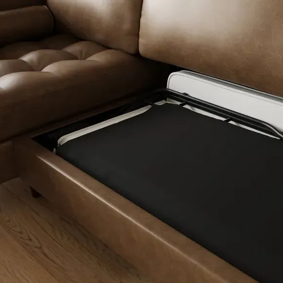 4-Seater Corner Sofa Bed - Mocha, Faux Leather