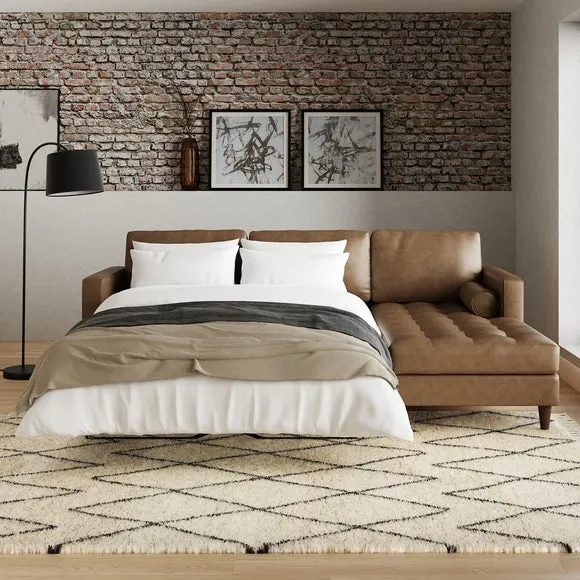 4-Seater Corner Sofa Bed - Mocha, Faux Leather image