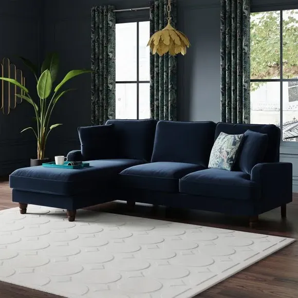 4-Seater Corner Sofa Bed with Chaise - Navy, Velvet