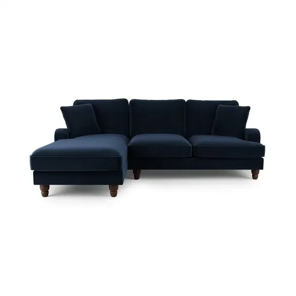 4-Seater Corner Sofa Bed with Chaise - Navy, Velvet